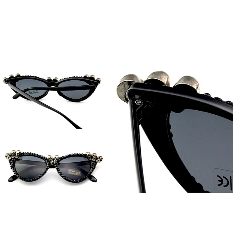 Gothic Skull Sunglasses Halloween Christmas Cat Eye Crystal Punk Sun Glasses