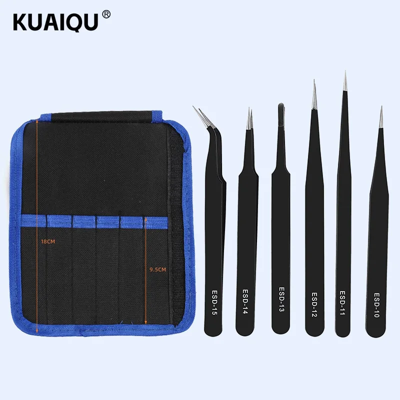 Tweezers ESD Anti-Static Maintenance Tools Repair Model Making Hand Tools Stainless Steel Precision Maintenance Industrial DIY