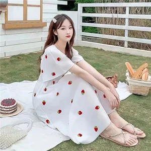Sweet and elegant female super immortal forest strawberry impression a-Line Elastic Dress Elastic Bust Short Sleeing Mess Dresses 10 Main Sales Strawberry Dress - №8
