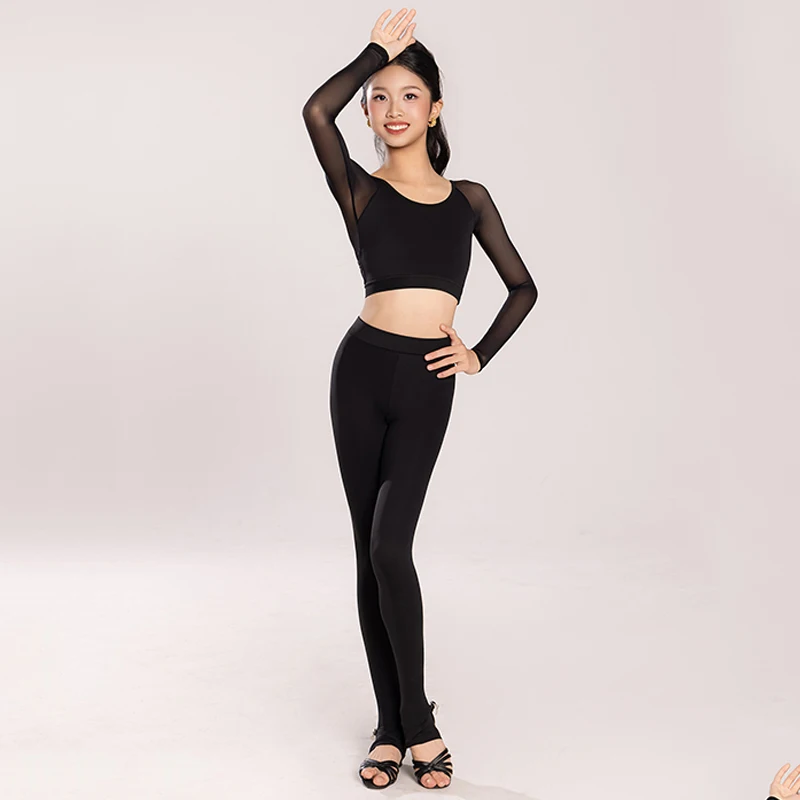 Meisjes Latin Dans Praktijk Kleding Korte Tops Zwarte Latin Dans Broek Strakke Trainingskleding Cha Cha Rumba Dansoutfits BL17734