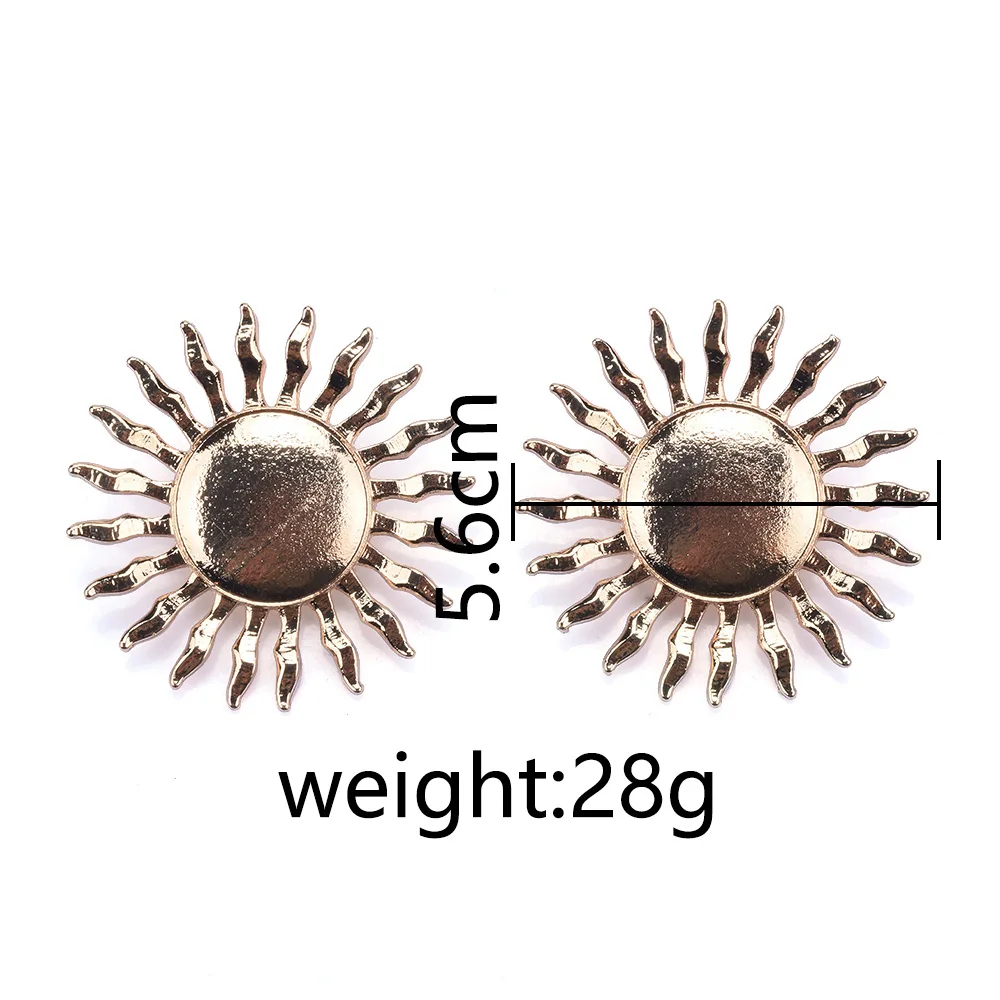 2025 New Fashion Golden Big Sun Shape Metal Earrings Women Indian Vintage Retro Punk Statement Earrings Jewelry