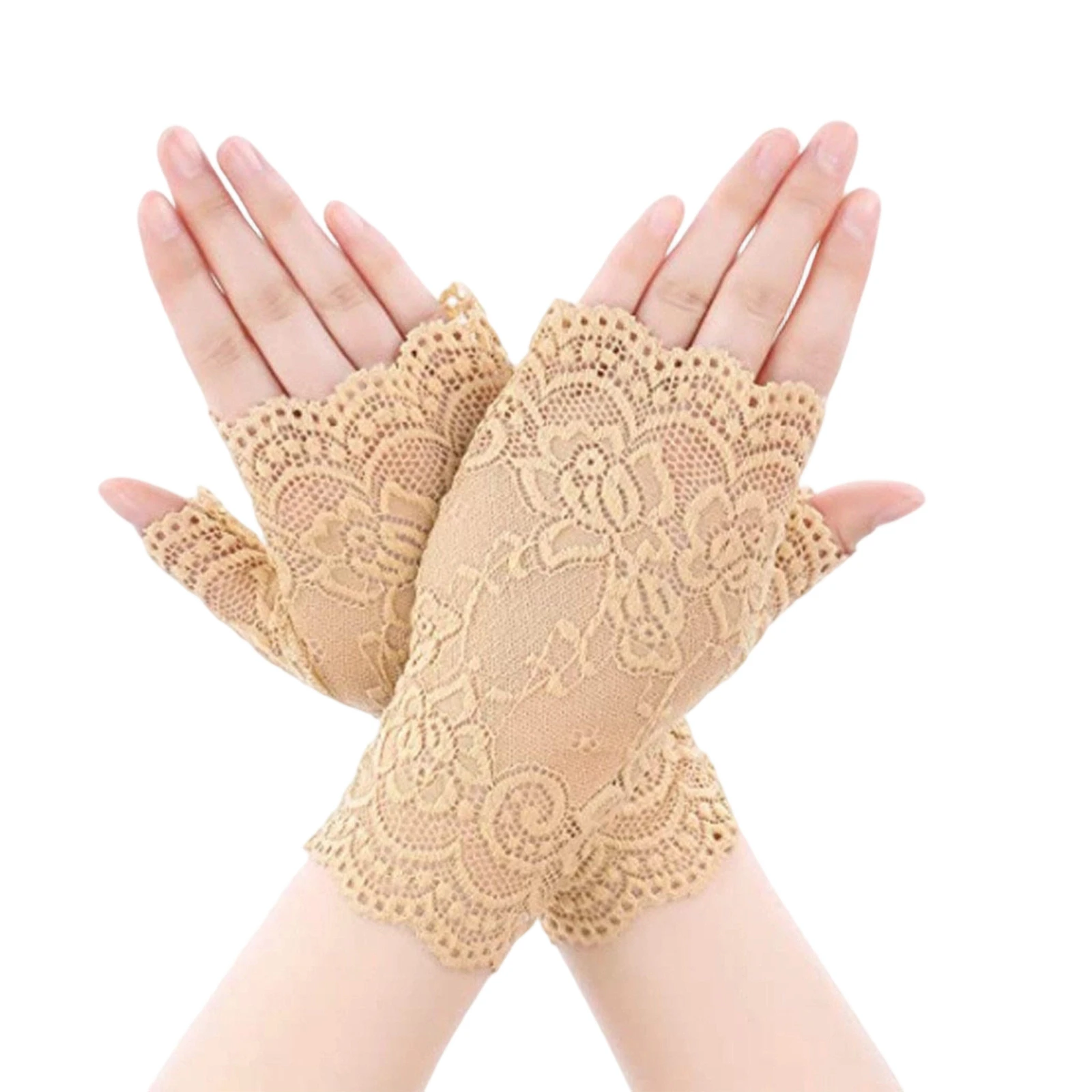 Women Short Fingerless Lace Gloves Half Finger Hollow Out Floral Mittens Elegant Wrist Length Gloves Wedding Party Accessory