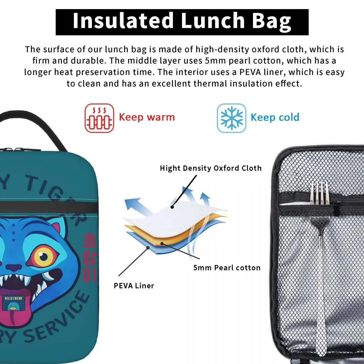 ديربي تايجر خدمة التوصيل حقيبة الغداء شيطان الصيادين صندوق الغداء في الهواء الطلق نزهة أكياس الغداء الحرارية للنساء أكسفورد حقيبة للحفاظ على البرودة