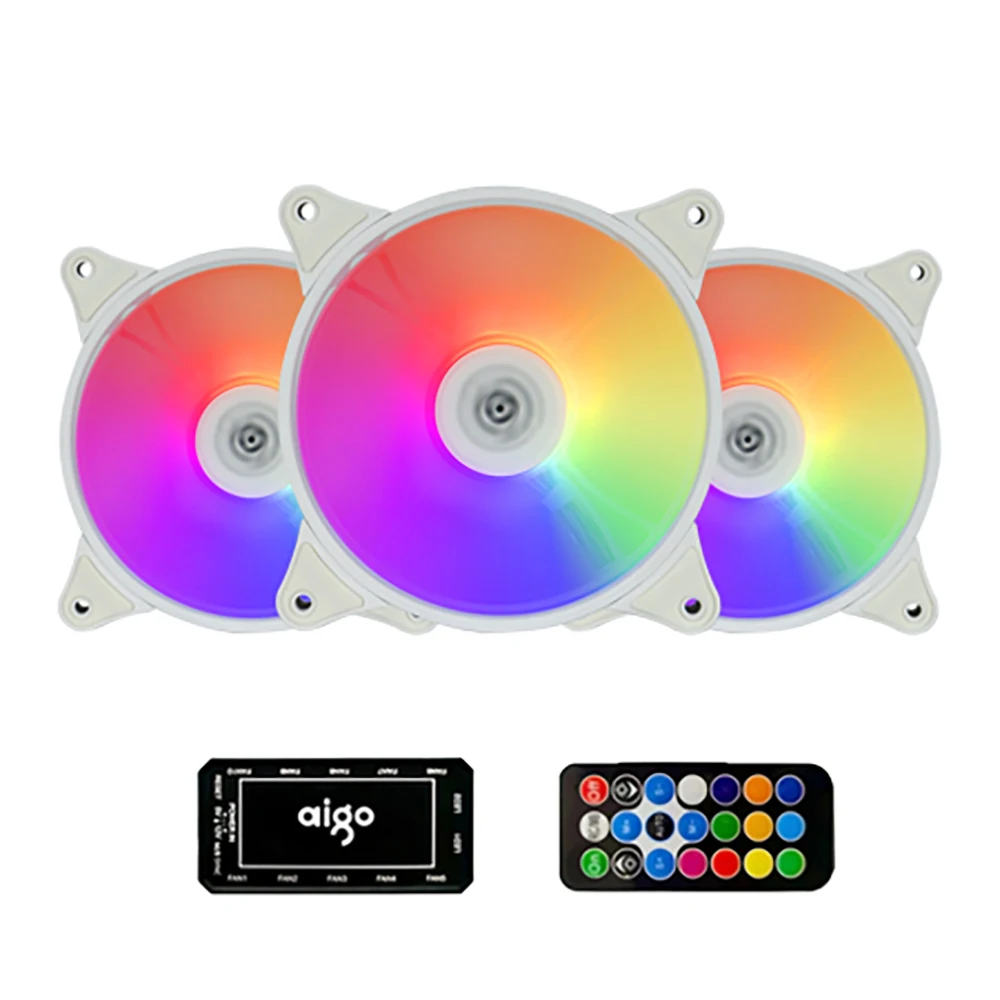 Aigo AR12 화이트 PC 컴퓨터 케이스 선풍기 냉각 쿨러, 6 핀 조절 가능 RGB LED 12cm 음소거 환풍기, 속도 조절 5V ARGB 팬, 120mm