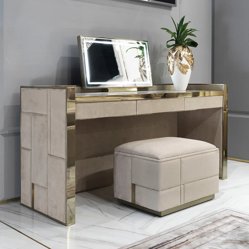 Italian Light Luxury Dressing Table Modern Minimalist Metal Frosted Leather