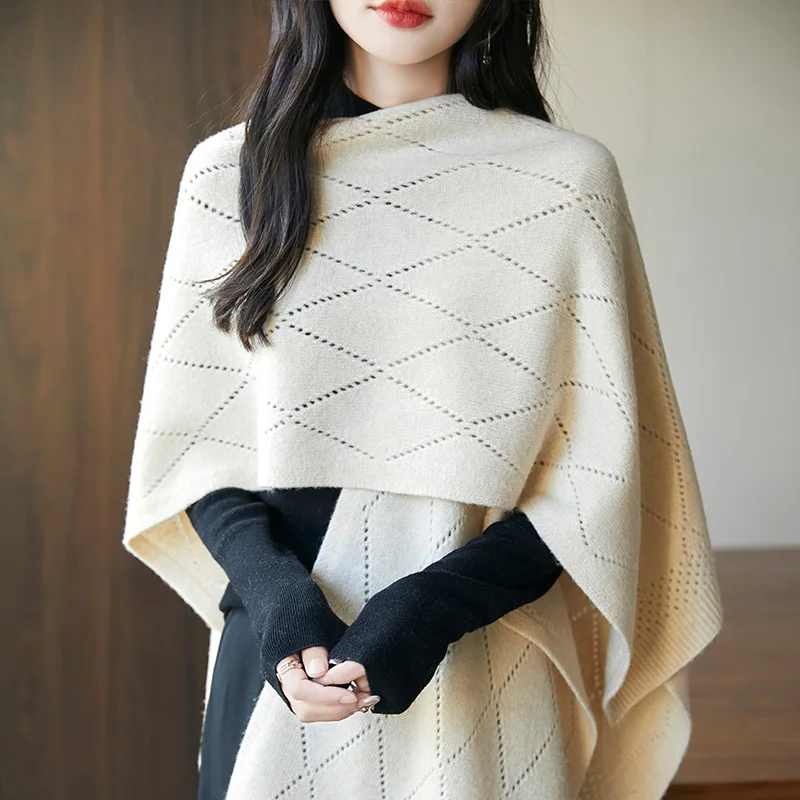 2024 autumn and winter new women\'s 100% merino wool cashmere sweater casual knitted solid color shawl fashion coat.