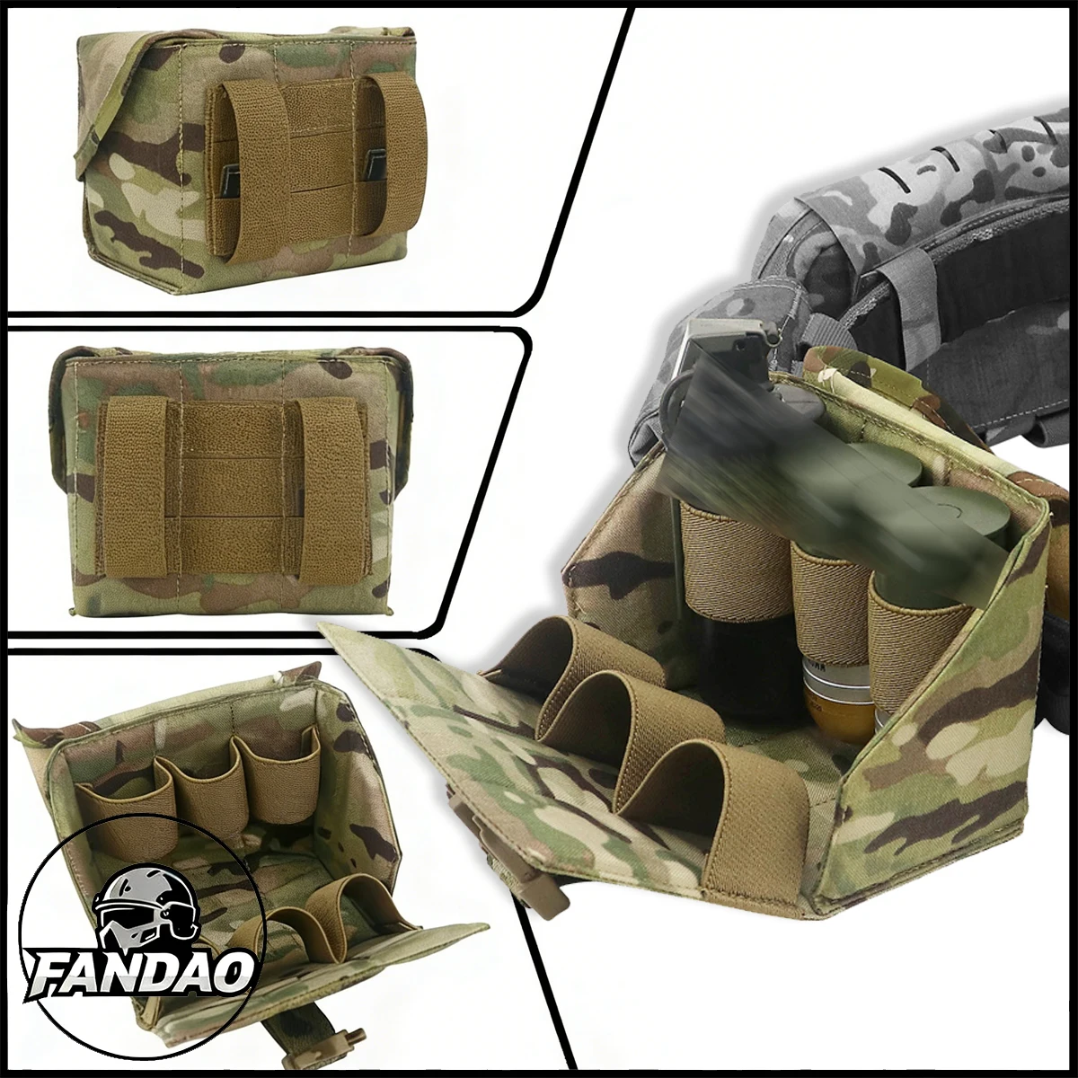 6-Cell 40mm Grenade/Utility Pouch Tactical MOLLE Triple Ammo Bag for Smoke Flash Stingball Rounds for Outdoor Airsoft Wargame