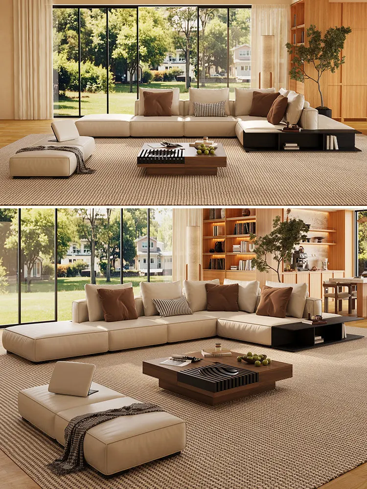 YJQ double-sided sofa free combination large horizontal hall villa large flat square leather sofa