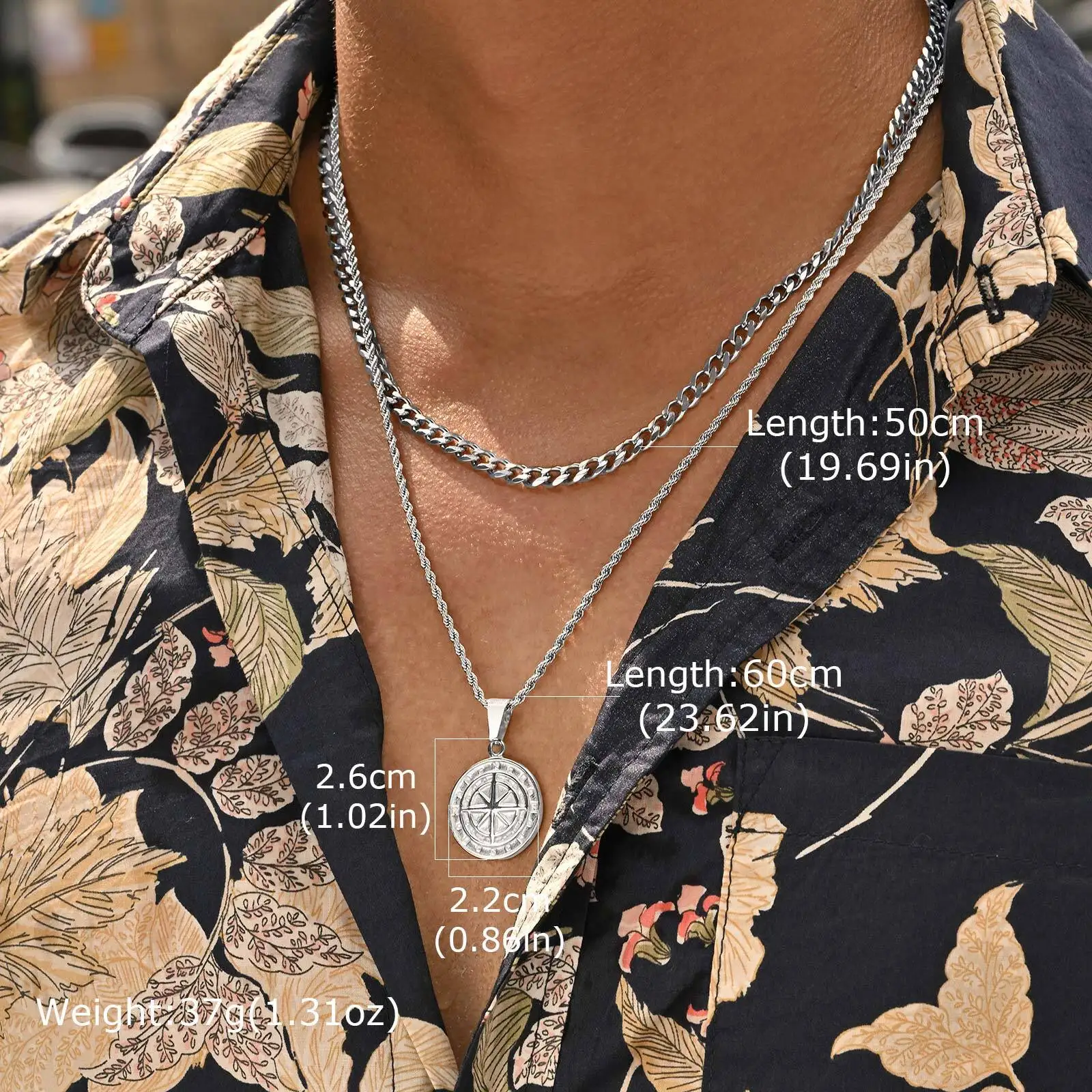 2pcs/set Compass Necklace for Men Boys,Stainless Steel Viking North Star Anchor Medal Round Coin Pendant,Punk Jewelry Gift view 6