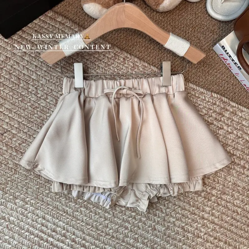 Women's Satin Mini Skirt High Waist Drawstring Anti-exposure Casual Summer Skirt