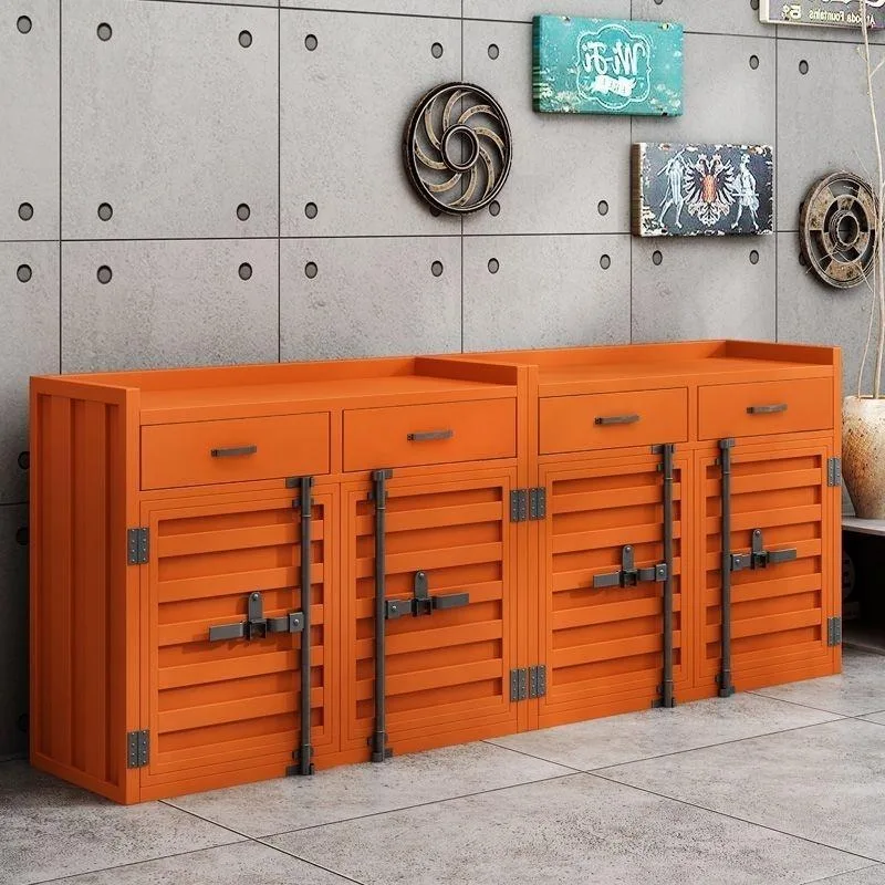Retro wrought iron dining side cabinet, dining table locker, creative industrial style container storage locker 4