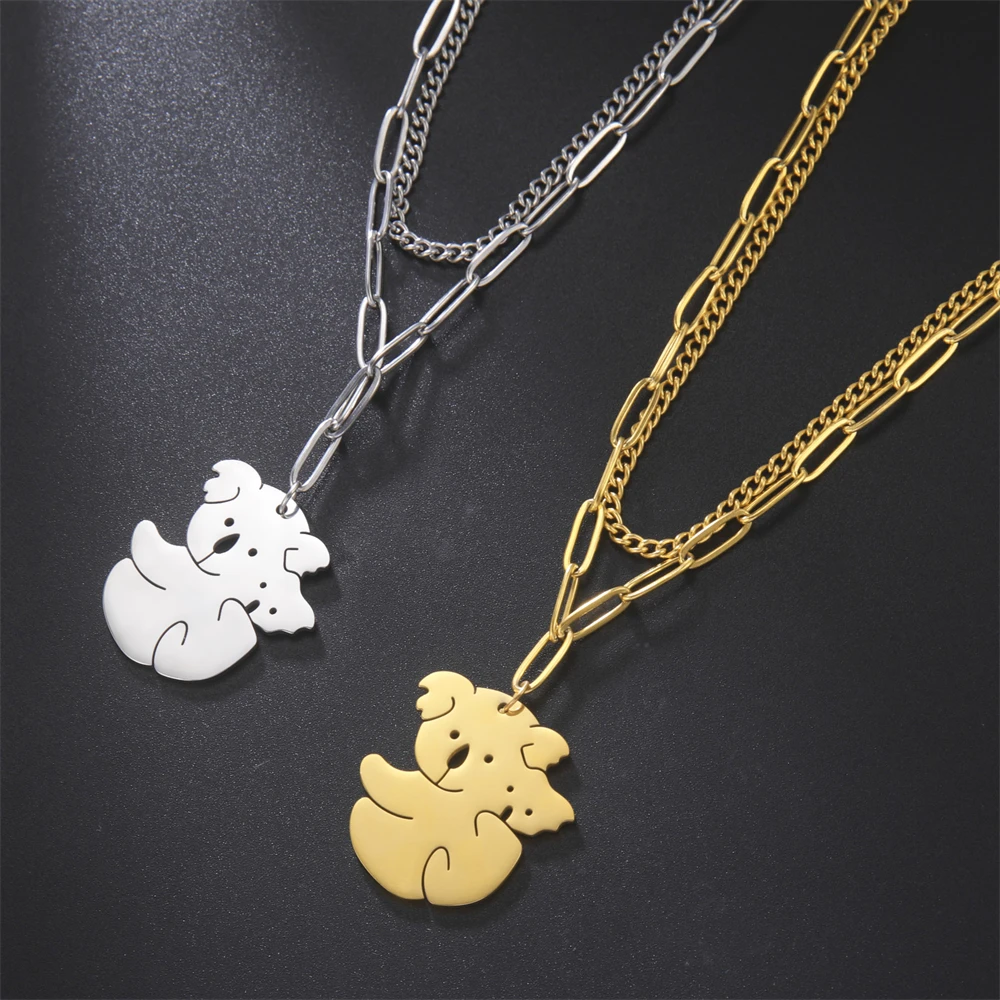 Cazador Cute Koala Pendant Necklace for Women Animal Mother Kids Neck Chains Mother Day Gift Wholesale Stainless Steel Jewelry