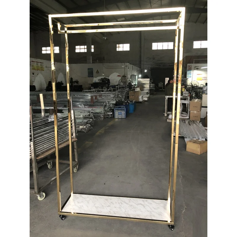 customized.Ready To Ship Bridal Shop Furniture Front Hanging Long Dress Display Stand Golden Stainless Steel Wedding Dress Rack