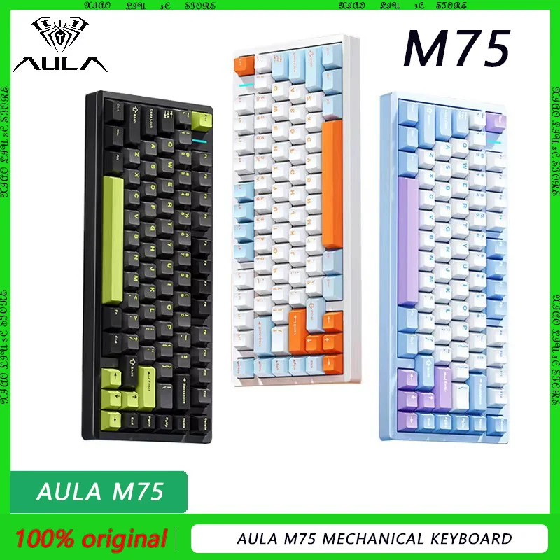 AULA M75 Mechanical Keyboard Three-mode Bluetooth Wireless Wired game office RGB PC laptop Gifts Linear Axis Aluminum keyboard