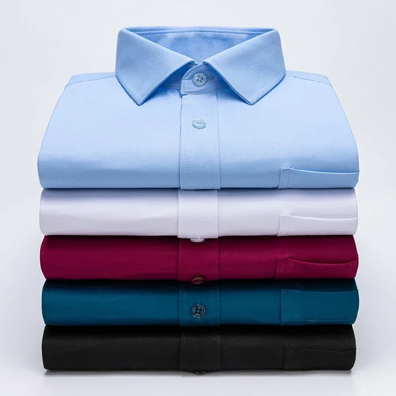 

New Men's Long Sleeves Shirt Fashion Formal Classic Business Dress Shirt Single Pocket Casual Slim Fit Breathable Non-Iron Top