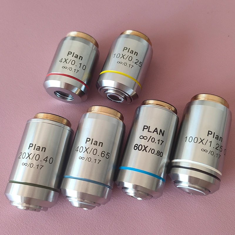 

Silver Plan Infinity Achromatic Microsocpe Objective Lens Objectives 4X 10X 20X 40X 60X 100X for Olympus Microscope RMS Thread