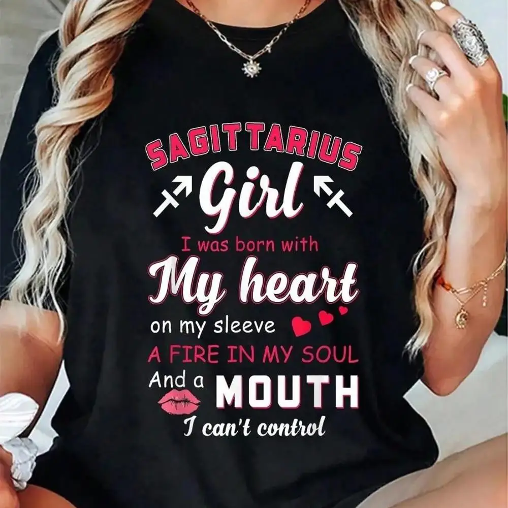 100_ Cotton Casual Tshirt Sagittarius Girl Funny Quote With Zodiac Sign Birthday T-Shirt