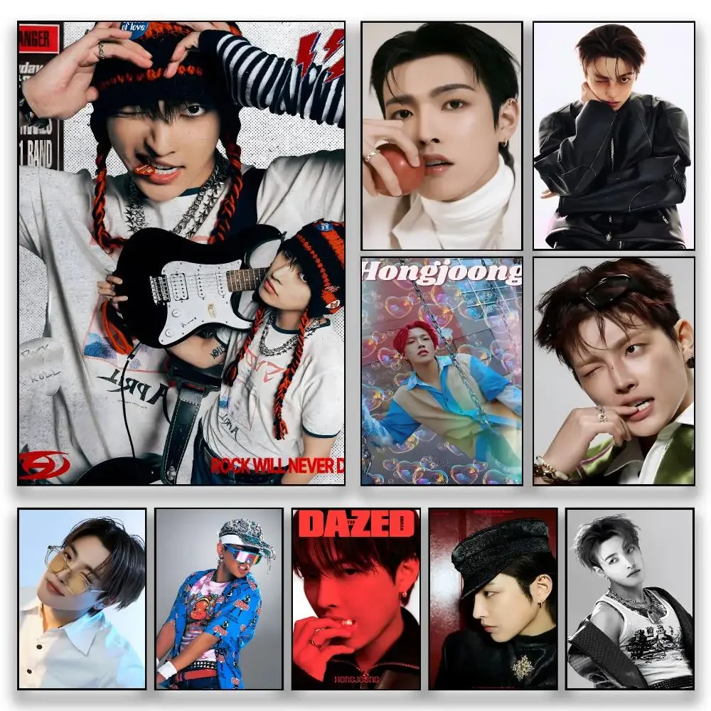 Music K-Kim Hongjoong ATEEZ Iconic Singer Band Pop Poster HD Wall Decor for Bedroom Living Room Dorm Bar Cafe Gift