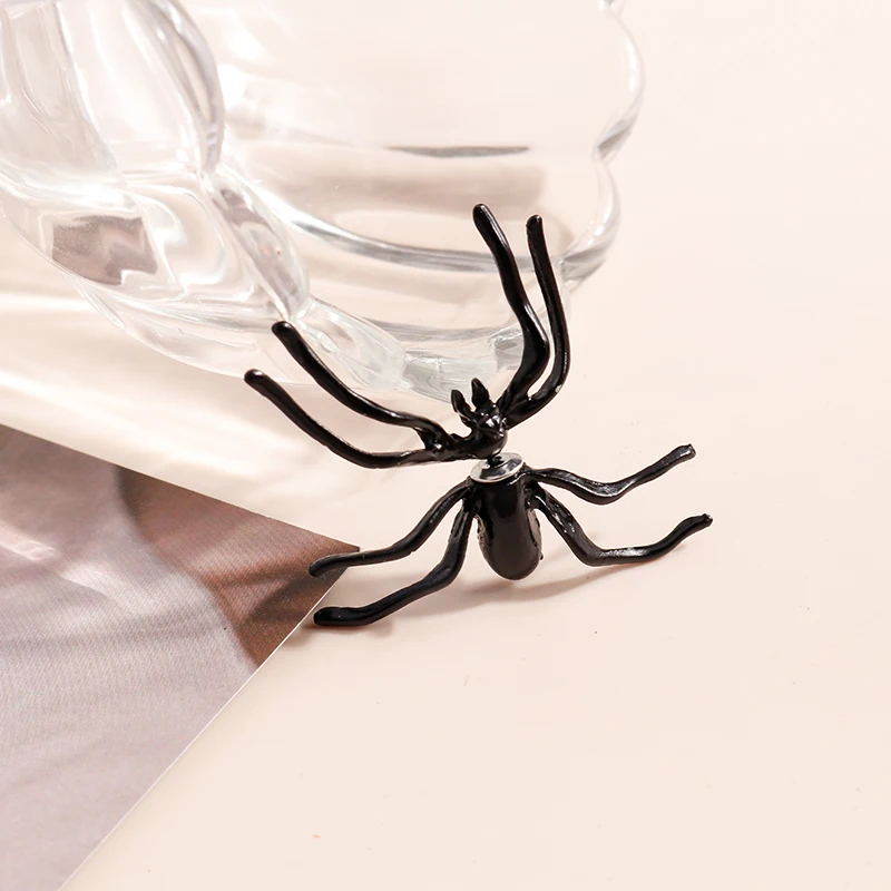 Aihua 1 Stück Schwarze Spinnen-Ohrstecker für Frauen, Einzigartiges Design, Punk-Stil, Persönlichkeit, Kleine Ohrringe, Schwarzer Ohrschmuck – Detail 5