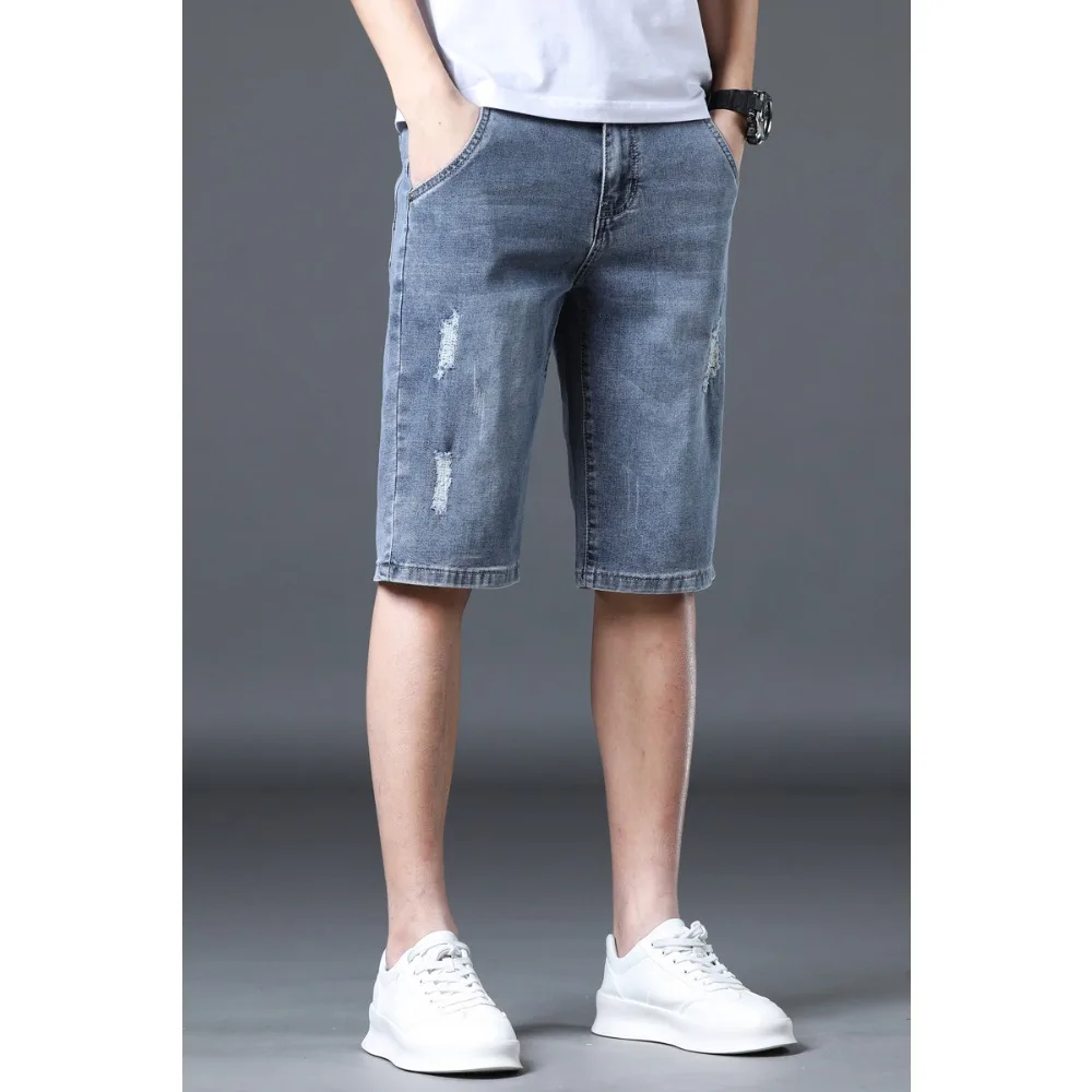 2024 New denim shorts for men's summer loose and straight soft cargo short jeans  men clothing baggy ripped  jeans