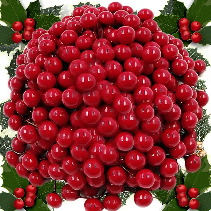 Wholesale Artificial Christmas Berries Red Gold Holly Leaf Vine Wreath Rattan Mini Fake Berry DIY Xmas Tree Ornaments Home Decor