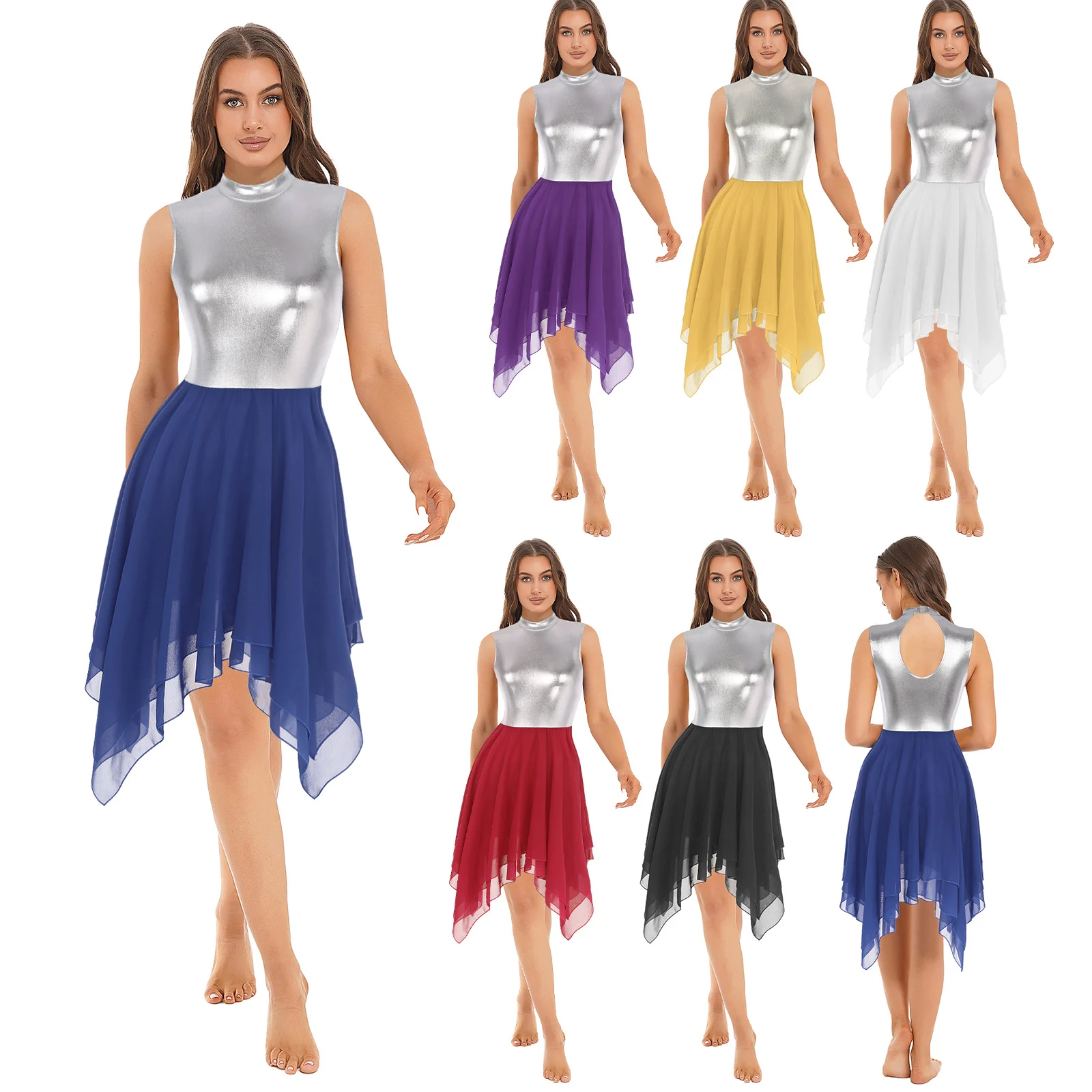 Womens Liturgical Spirit Praise Church Worship Dancewear Metallic Ballet Lyrical Choir Dance Dress Stage Performance Costume