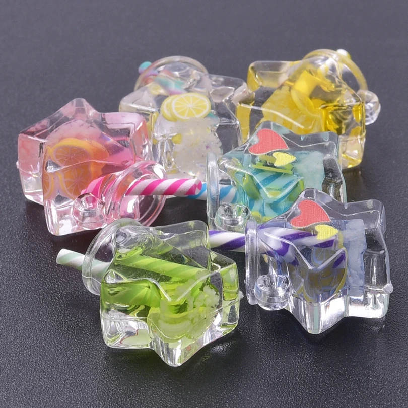 10/20/30pcs New Star Lemon Fruit Straw Cup Charm For Jewelry Making Kawaii 3D Resin Beverage Bottle Pendant DIY Earring Keychain