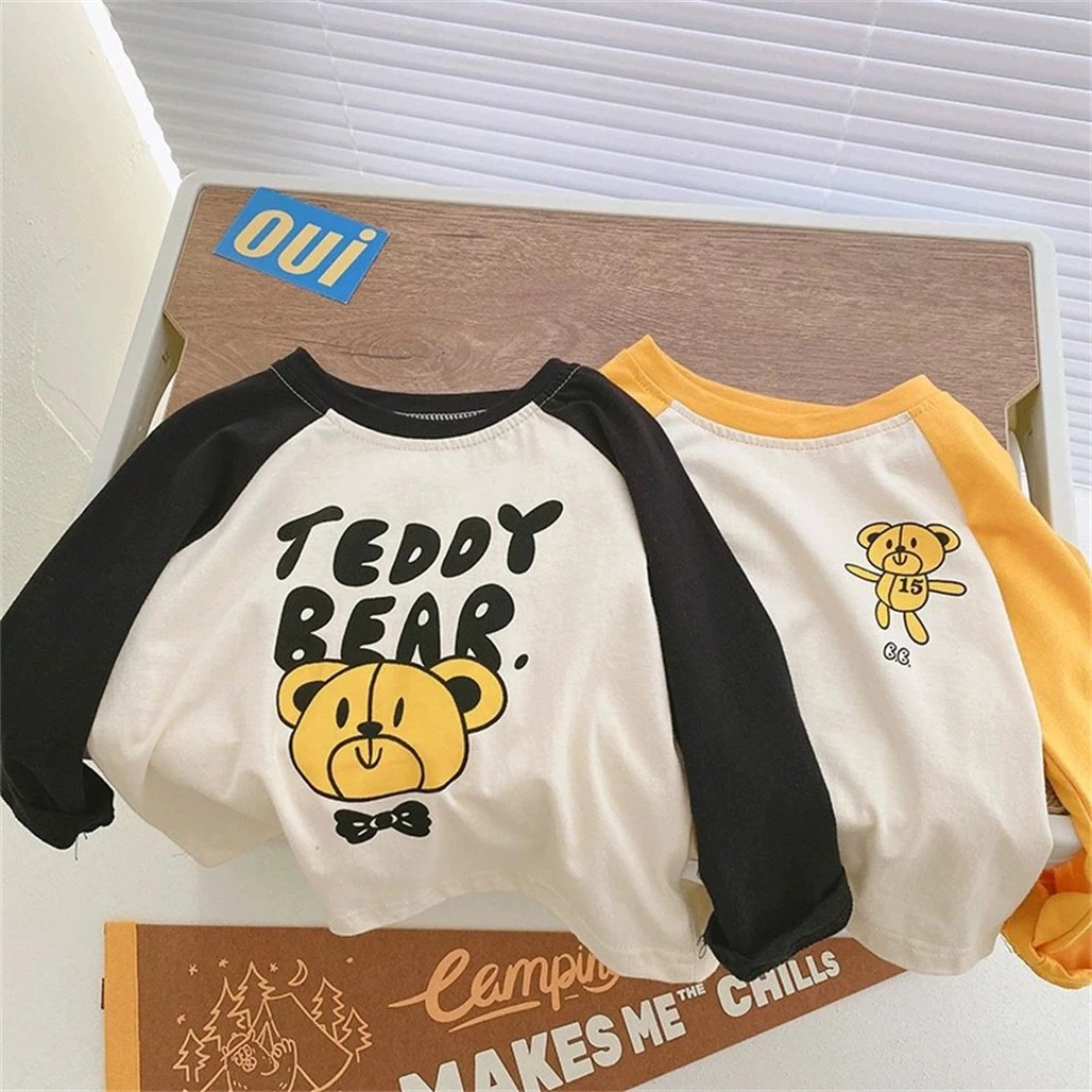 Rundhals-Raglanärmel für Kinder, modische, lässige Langarm-Pullover mit Cartoon-Print, dünne, schöne, einfache T-Shirts für Jungen und Mädchen. – Detail 1