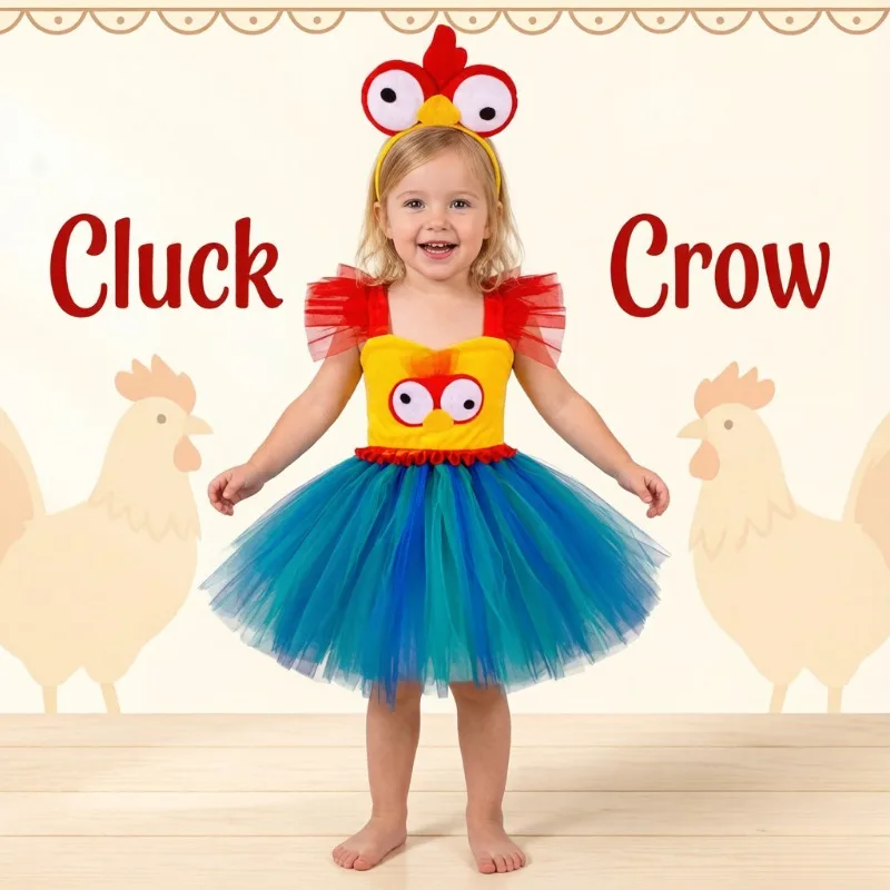 

Rooster Animal Cute Fluffy Role Play Cosplay Tulle Tutu Dress Set,Halloween Carnival Outfit,Birthday Stage Holiday Fancy Costume