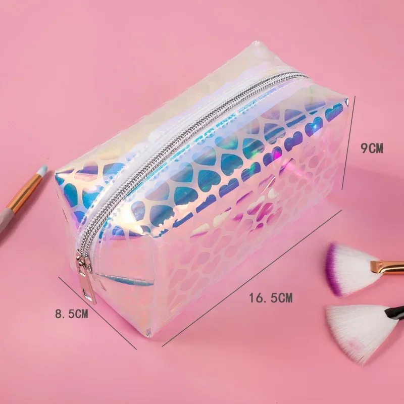 Transparent Laser Heart Dot Leopard Print Waterproof Makeup Bag Cosmetic Organizer Portable Lipstick Makeup Pouch Toiletry Bag