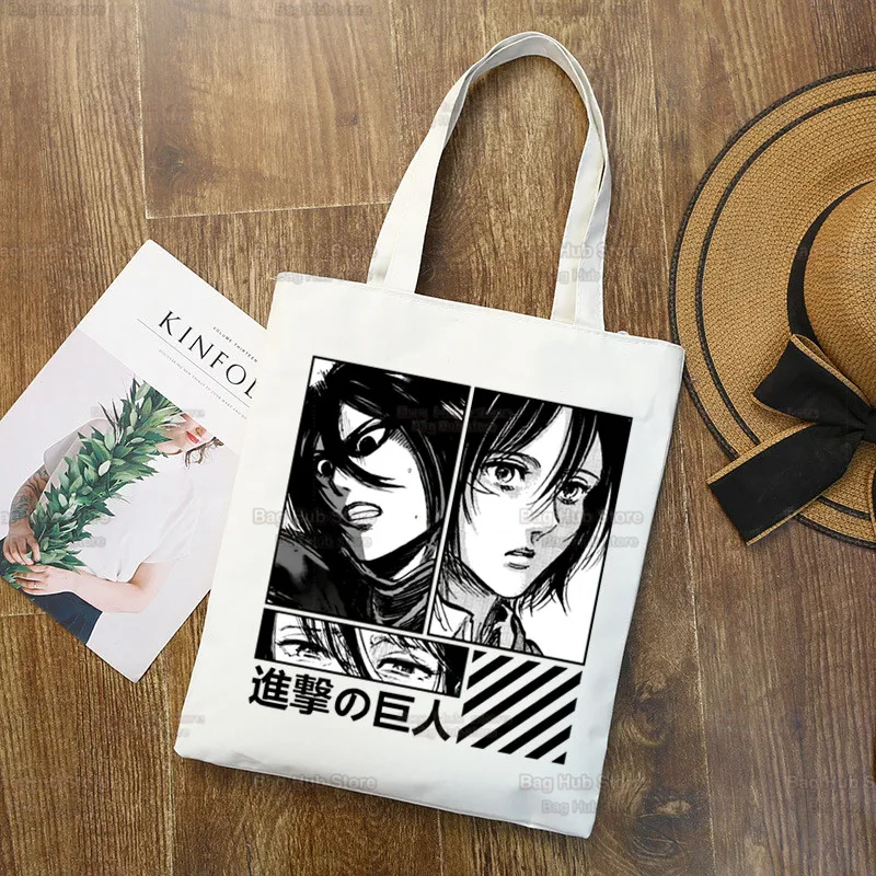 Temporada final ataque em titã sacola de compras shopper eco lona shingeki no kyojin japão anime shopper bolsas de tela saco de compras