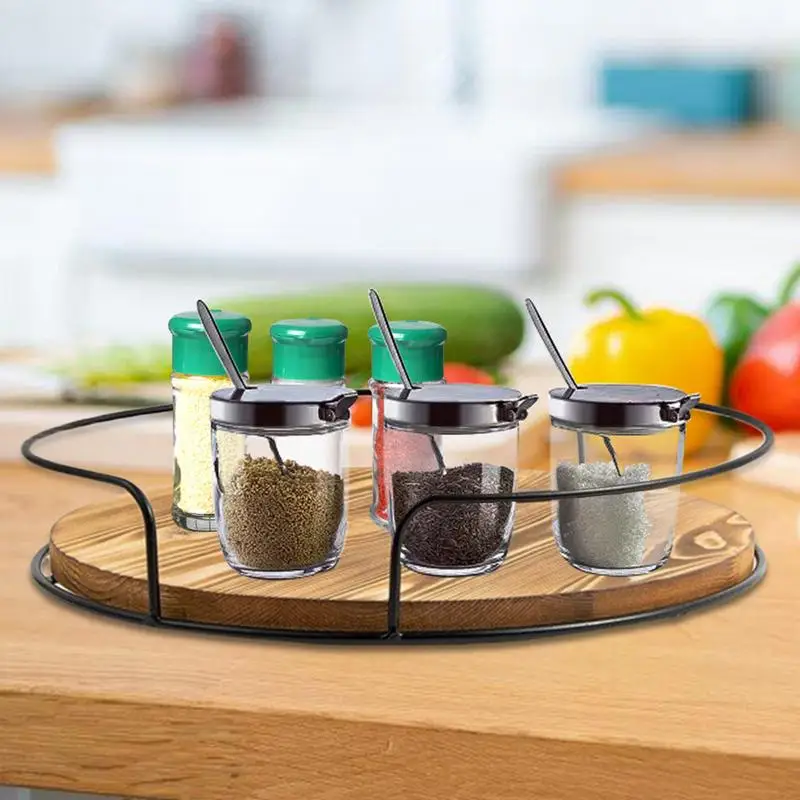 

Kitchen Turntable Organizer Countertop Storage Rack Cady Shelf Multifunctional Display Holder Dining Table Decor home accessory