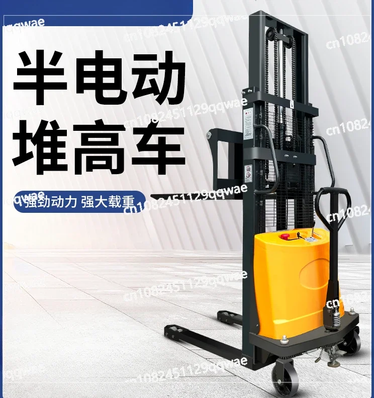 Semi-electric Forklift 2 Tons Small Stacker 1 Ton Hydraulic Lift Battery Lift Forklift Stacker Loading and Unloading Truck