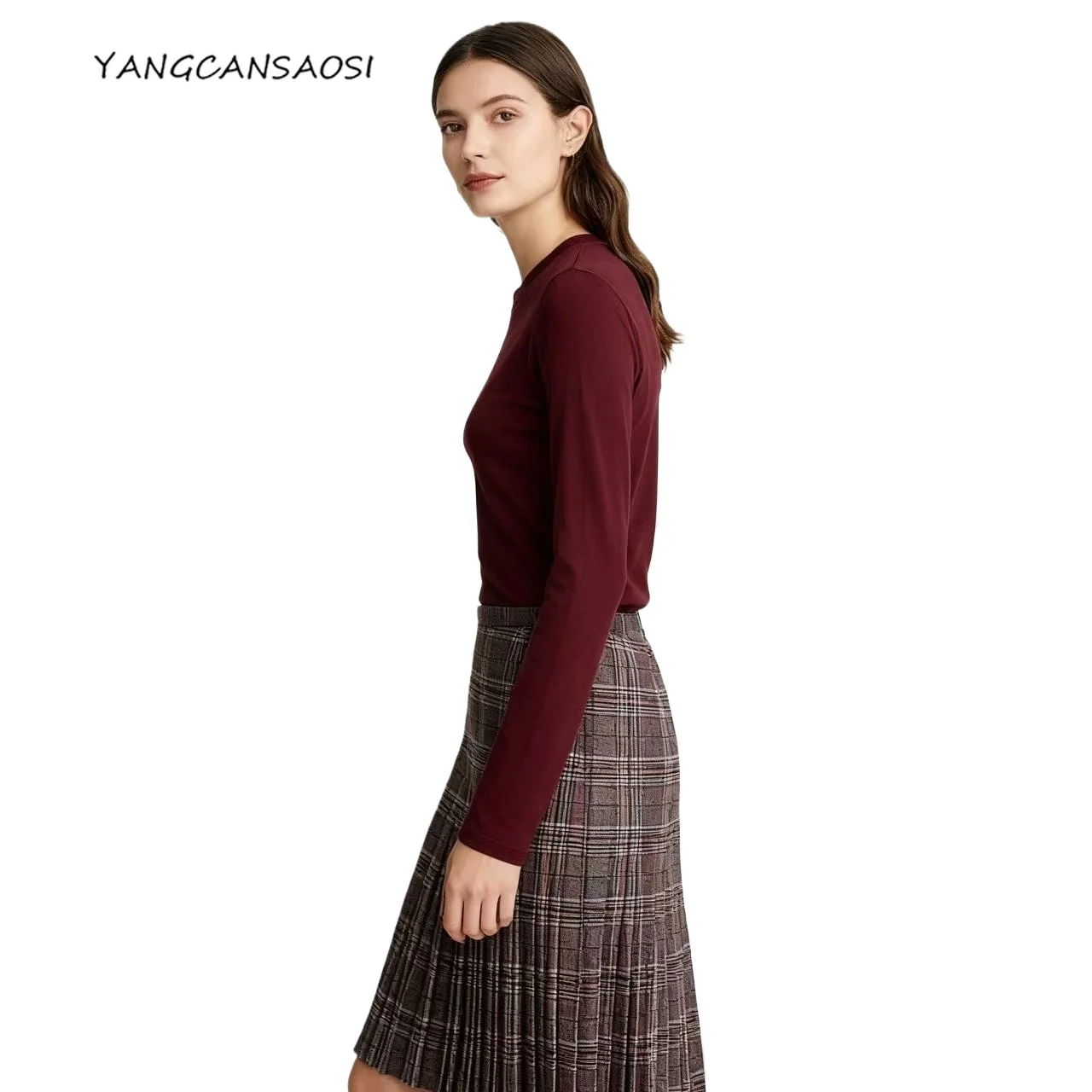 

2025 женская модная осенняя одежда, 10% кашемира, с круглым вырезом и длинными рукавами, однотонный, приятный для кожи, универсальный теплый топ