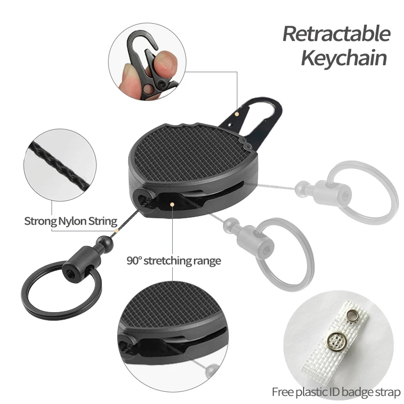Locking Retractable Keychain with Belt Clip Steel Wire Rope Tactical Anti Lost Pull Recoil Return ID Holder Reel Badge Keys Ring