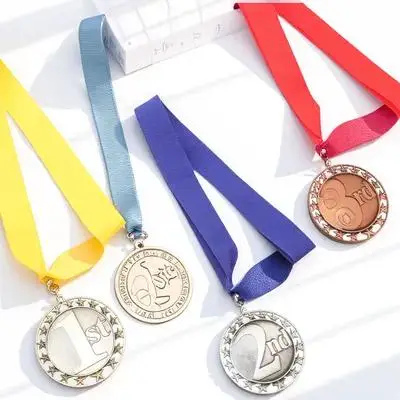 3Pcs Alloy Sports Medals for Competition Award Ceremony Party Game Prize Decorative Metal Medal Round with Ribbon Reward