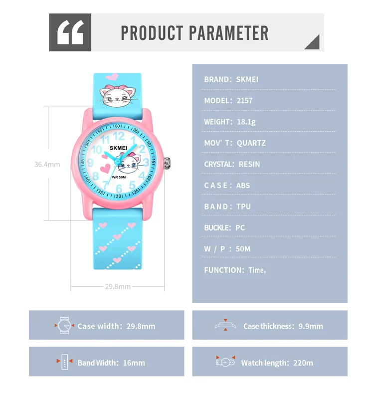 SKMEI jam tangan kuarsa untuk anak-anak, arloji olahraga tahan air 50M, jam tangan kartun Dial kecil tali Muticolour, jam tangan hadiah untuk anak-anak