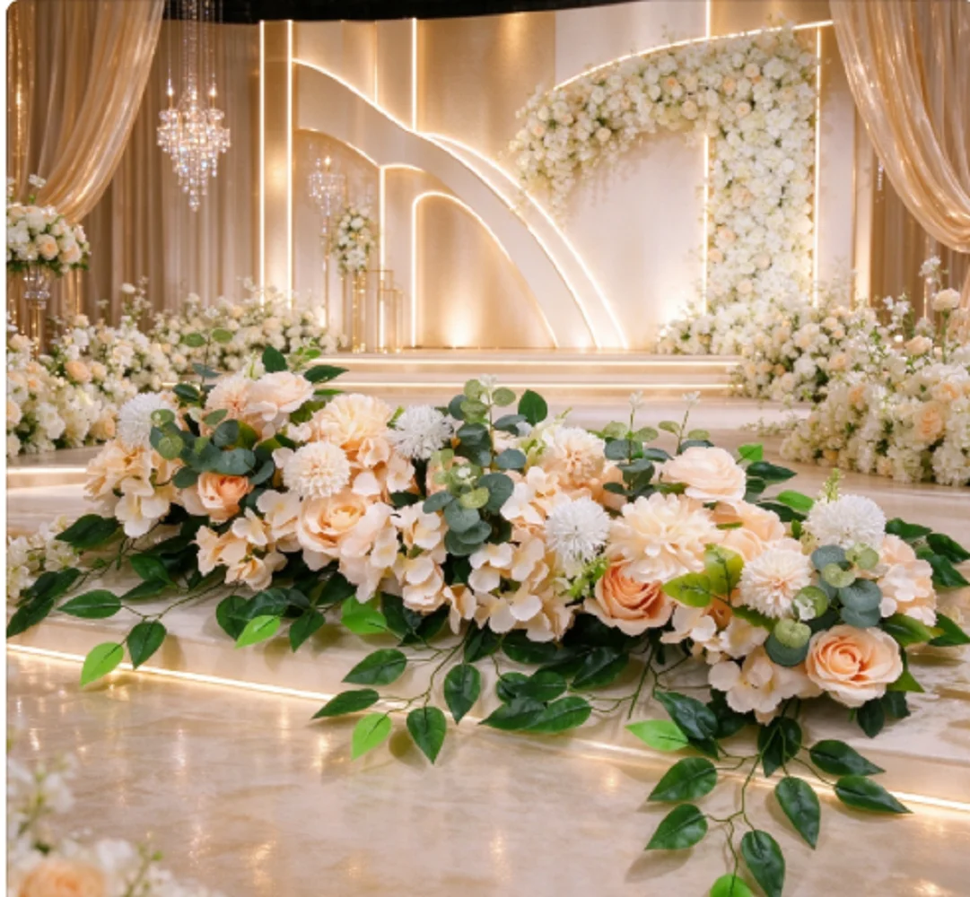 100cm Luxuriöse Weiße Rosen-Kunstblumenreihe für Hochzeitstisch-Mittelstück, Party- und Bühnendekoration, Wandbögen, Hintergrund, Blumenarrangement – Detail 4