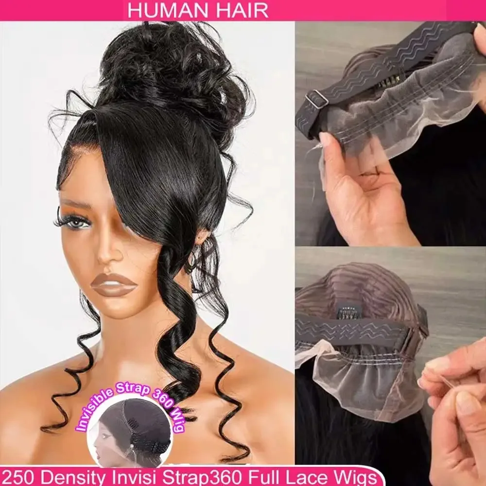 26inch Invisible Drawstring Snug Fit 360 Full Lace Wig HD Transparent Lace Frontal Body Wave Glueless Human Hair Ready To Wear Wig
