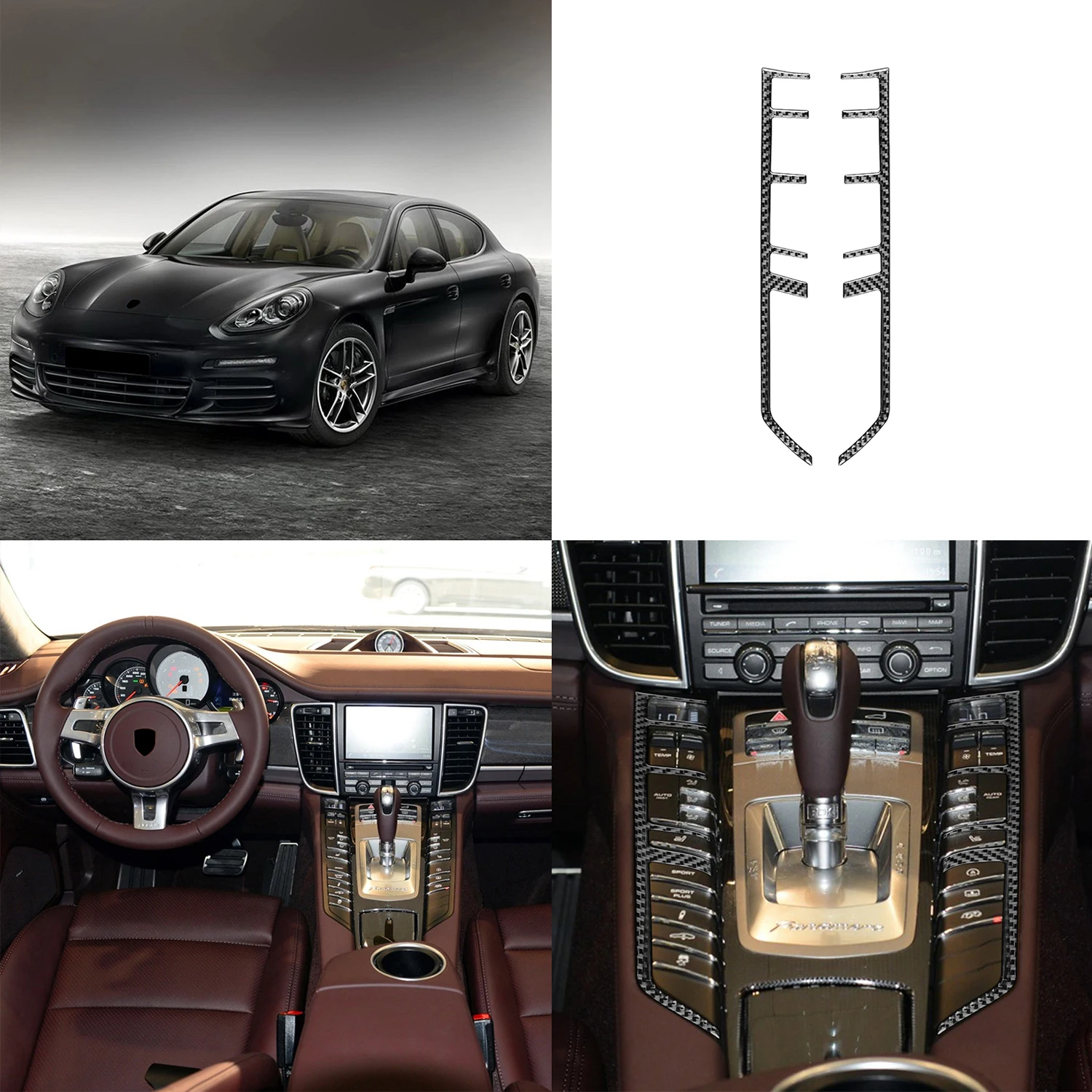 For Porsche Panamera 2010-2016 Carbon Fiber Central Control Function Button Frame Strips Car Interiors Accessories Sticker