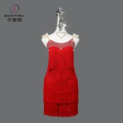 Latin Dance Competition Tassel Skirt Tops Women Outdoor Sex Practice Wear Ball Dress For Girl Cha-Cha Cocktail Stage Performance