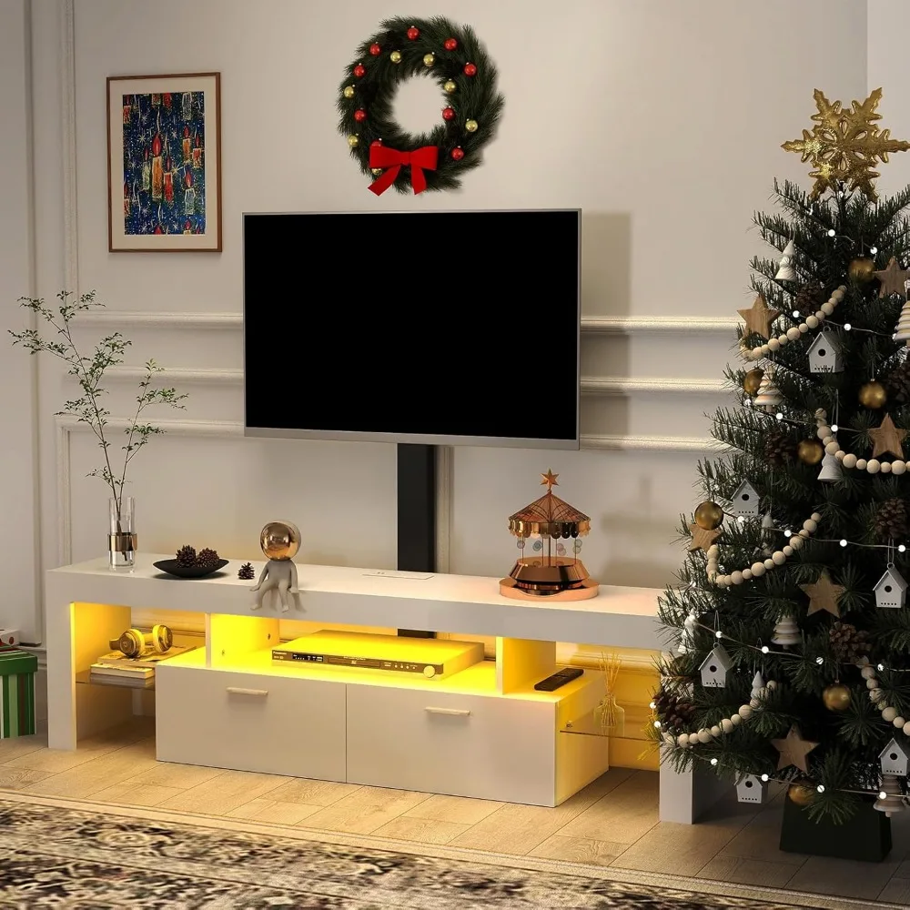 حامل تلفزيون حديث مع حامل - وحدة تحكم تلفزيون مع منفذين تيار متردد - حوامل تلفزيون مع ضوء RGB Led لأجهزة التلفاز مقاس 75 بوصة - كابينة مزدوجة #6