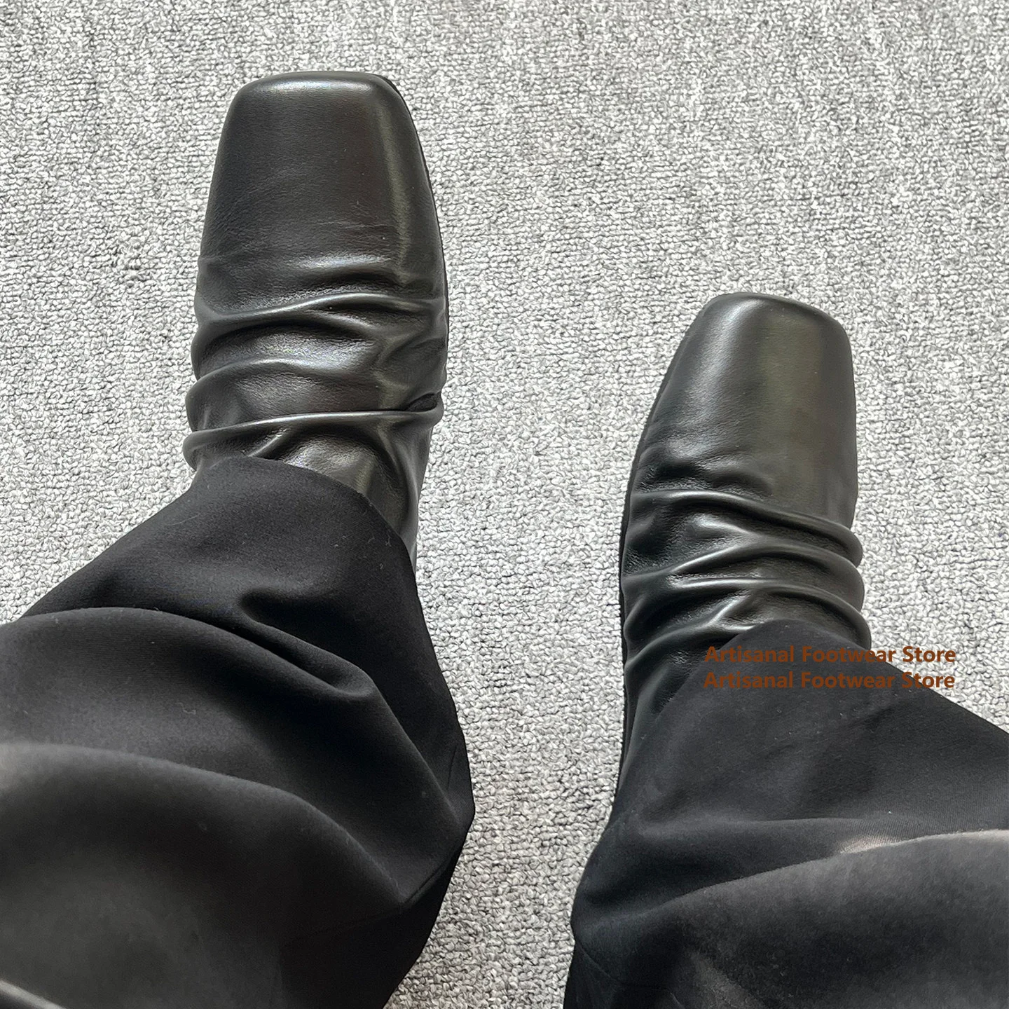 

Soft Pleated Mule Slippers Men's Square Toe Leather Shoes Flat Slip On Loafers Shoes for Outdoor ﻿Trendy Luxury Men's Shoes