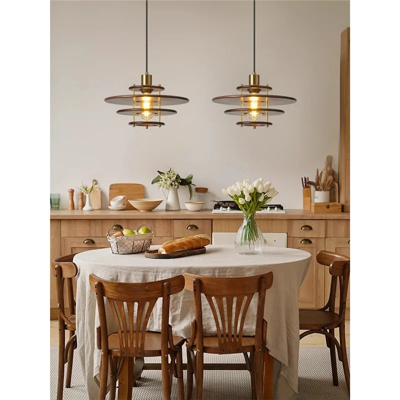 Lustre japonês retrô cor nogueira para restaurante, mesa de jantar medieval, bar, janela