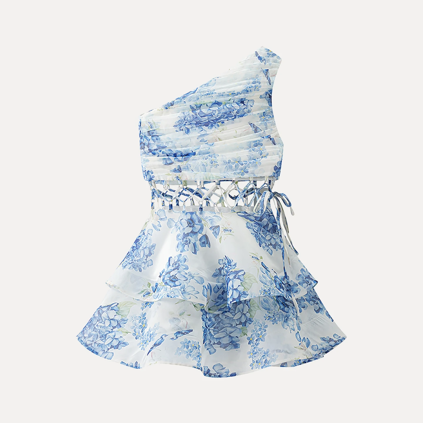 Sexy Floral Hollow out Single oulder Waist Cinched Dr Women's Casual Sle A-Line Skirt Polyester Fiber Daily Wear