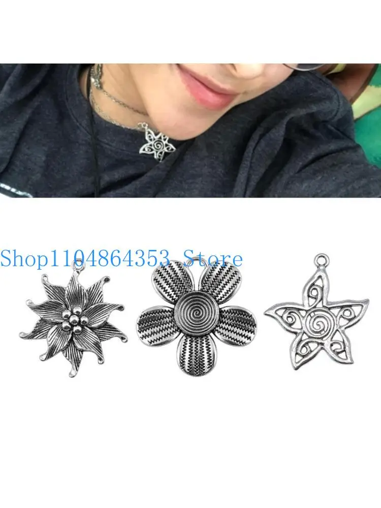652F Flower Hollow Tassel Charm Pendants Antique Silver Color Carved Flower Tags for DIY Keychain Necklace Jewelry Making