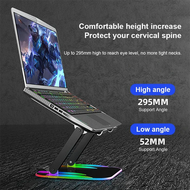 Soporte tablet Alloy Laptop Holder Stand With HUB 3xUSB 2.0 Ports RGB Base Lifting Foldable Notebook Computer Bracket