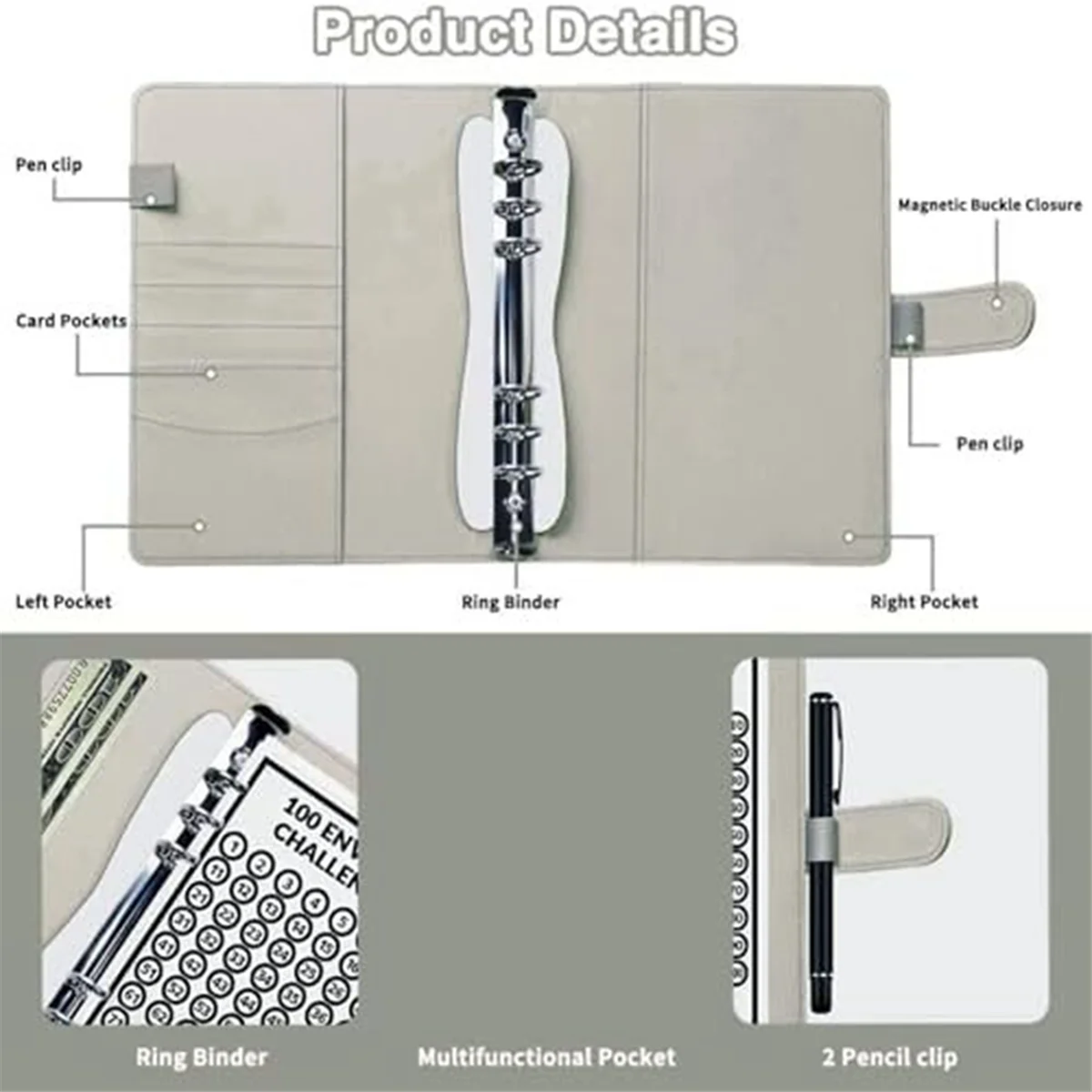 100ซองจดหมายที่ท้าทายเครื่องผูก A5ประหยัดเงินเครื่องผูกงบประมาณ-ประหยัด5,050พร้อมกับความท้าทายในการประหยัดเงินสีเทา