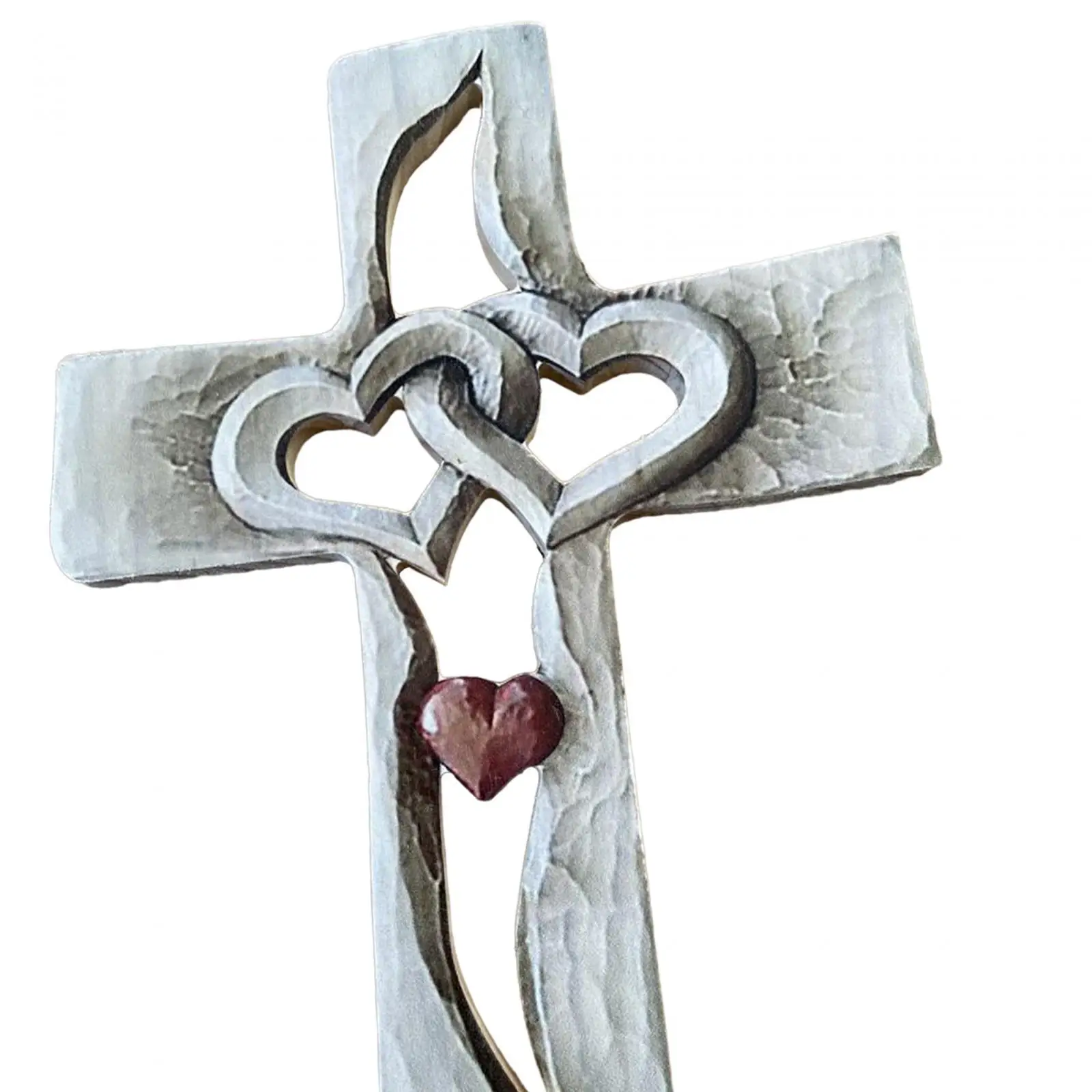 Rustic Wood Cross with Intertwined Hearts for Living Room Table Decor Bedroom Shelf Ornament Gift