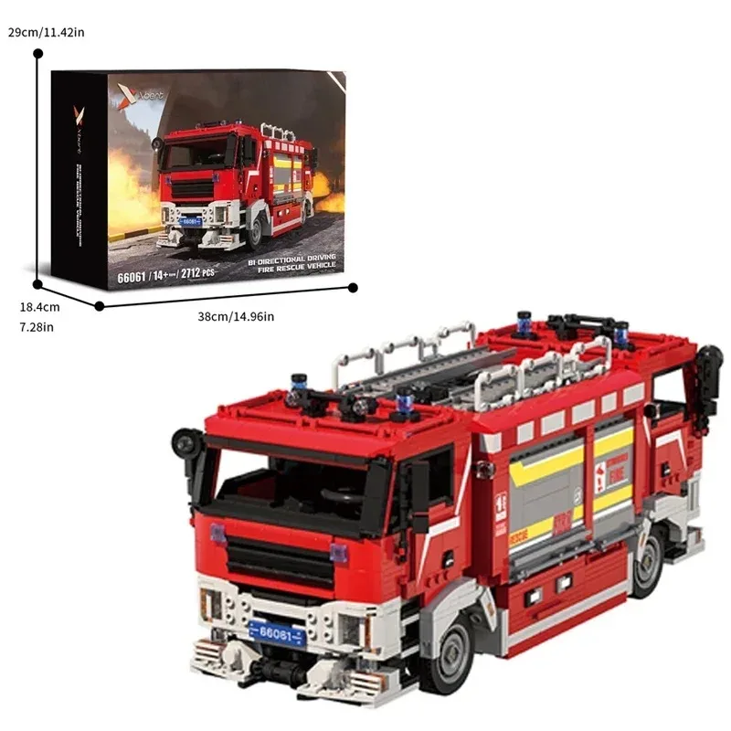 2712PCS Double-Headed Fire Rescue Car Building Blocks Technical City Fighting Truck Assembly Model Kit Education Toys Boys Gift